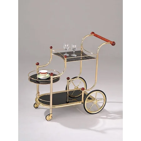 Gold Serving Cart W/ Black Glass